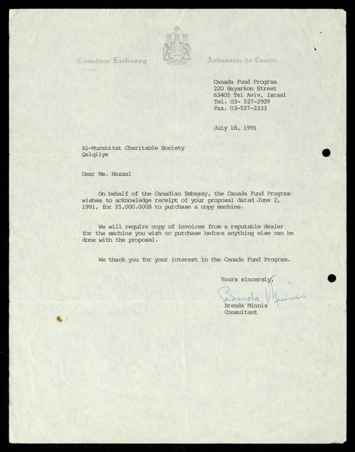 The File of the Canadian Embassy, al-Murabitat Charitable Society, 1989-1992