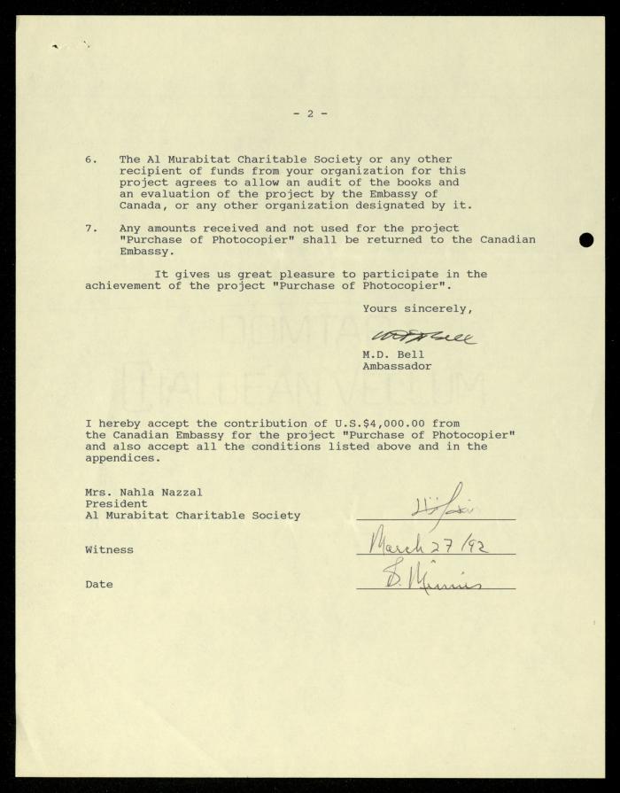 The File of the Canadian Embassy, al-Murabitat Charitable Society, 1989-1992