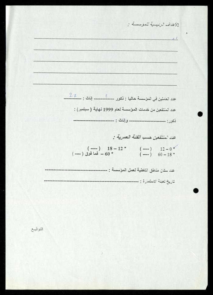 Correspondence File of al-Murabitat Charitable Society, Qalqilya, 1991-2008