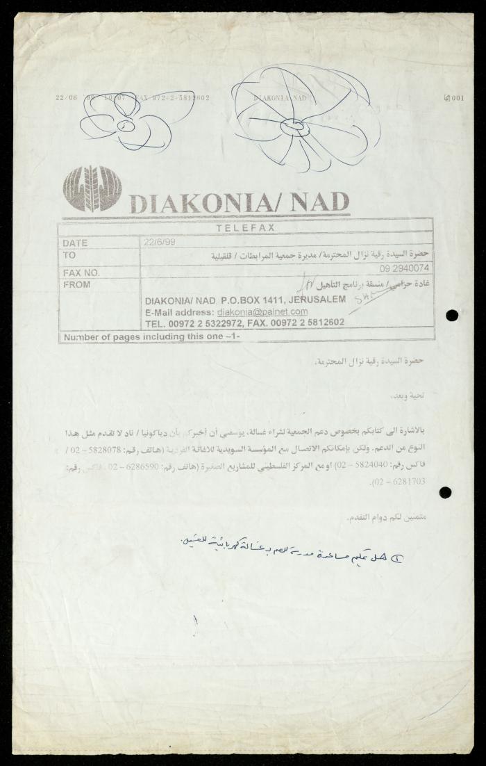 Correspondence File of al-Murabitat Charitable Society, Qalqilya, 1991-2008