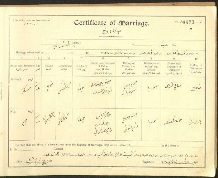 سجل شهادات زواج، حيفا، 1936-1937