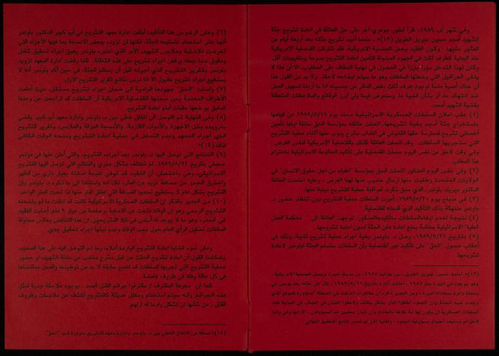 اعرف حقوقك، نشرة صادرة عن مؤسسة الحق، رام الله، أيلول 1989