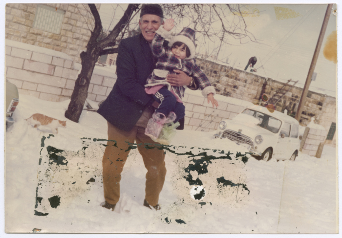 Mahmoud al-Qasim and His Grandson Loay in the Snow, Jerusalem, the 1980s 