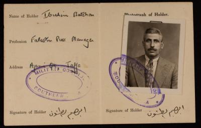 A Curfew Pass for Ibrahim Batshoun, Yafa, 1939