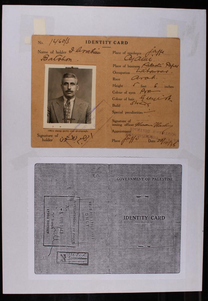 Ibrahim Batshoun's Identity Card, Yafa, 1936