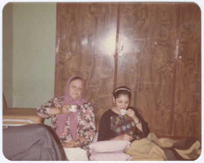 Fatima al-Qasim and Amal al-Qasim Drinking Coffee, Jerusalem, the 1980s 