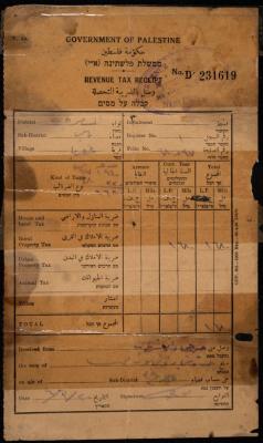 Property Tax Receipt for Hasan abu Shehab, Aqraba, 20 March 1940
