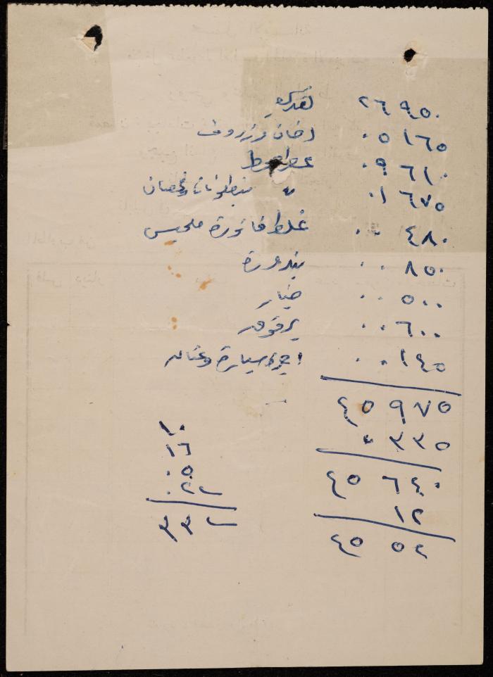 فاتورة صادرة عن محل الأمانة، نابلس، 22 حزيران 1965