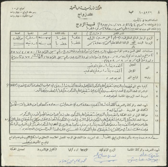 The Marriage Contract of Alia Asmar and Qadri ad-Dalleh, Aqraba, 16 October 1983