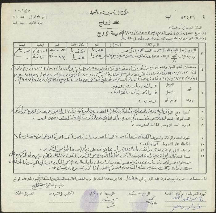 The Marriage Contract of Adla Bani Jaber and Mohammad al-Asmar, Aqraba, 5 November 1977