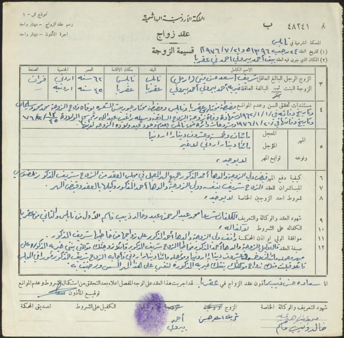 The Marriage Contract of Khayreyyeh Bairuti and Sharif Muna, Aqraba, 21 July 1976