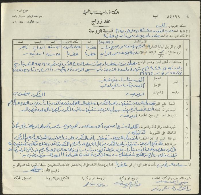 The Marriage Contract of Rudayna az-Zayed and Abderrahman Murrar, Aqraba, 27 September 1980