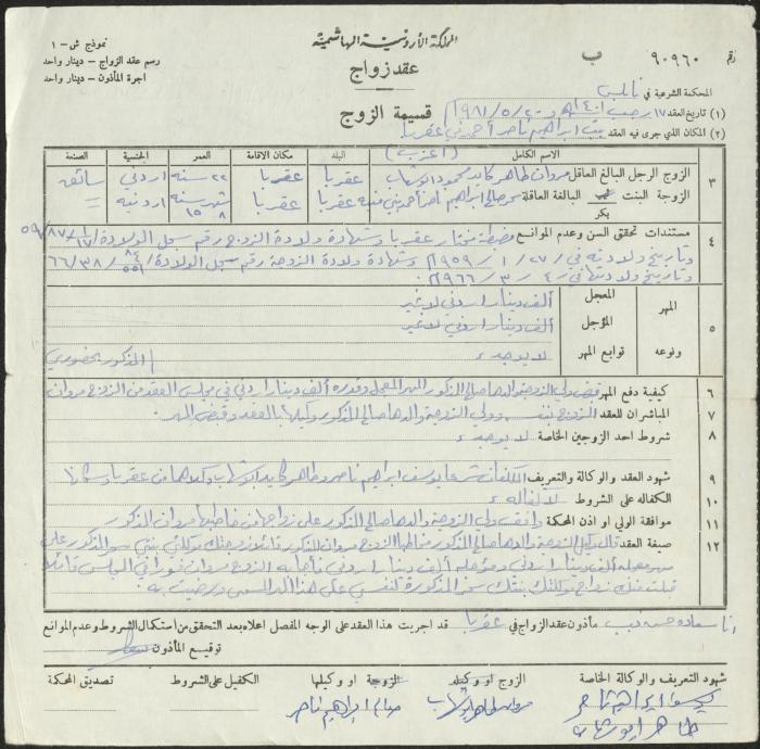 The Marriage Contract of Sahar Bani Maneyya and Marwan abu Shehab, Aqraba, 20 May 1981