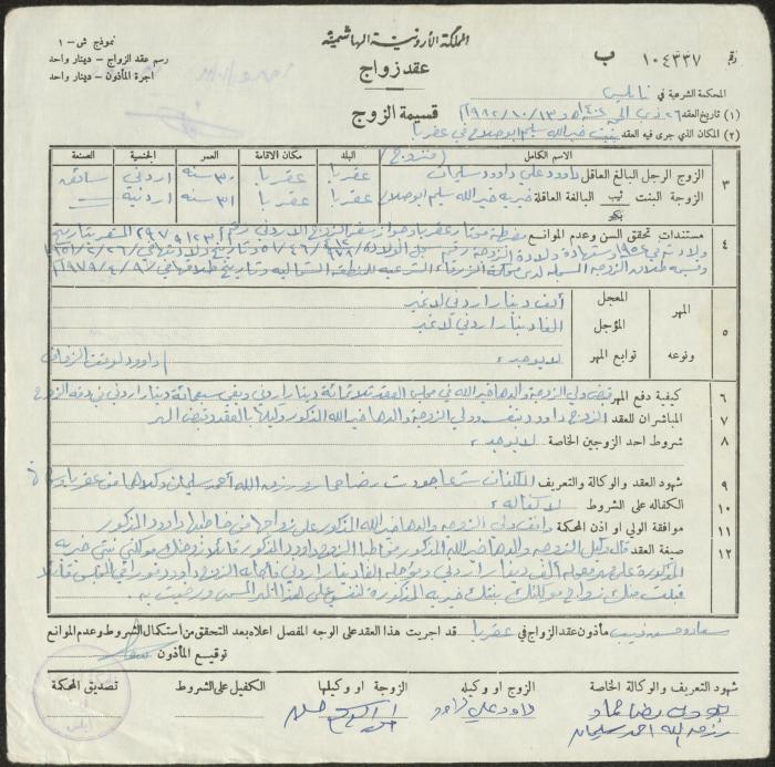 The Marriage Contract of Khayreyyeh abu Salah and Dawood Suleiman, Aqraba, 13 October 1982