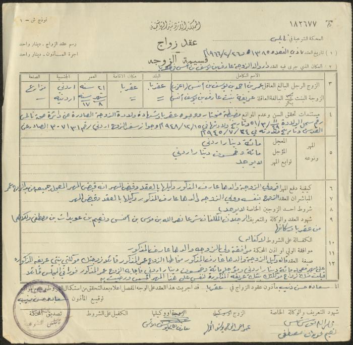 The Marriage Contract of Arifa and Omar Anis, Aqraba, 26 February 1966