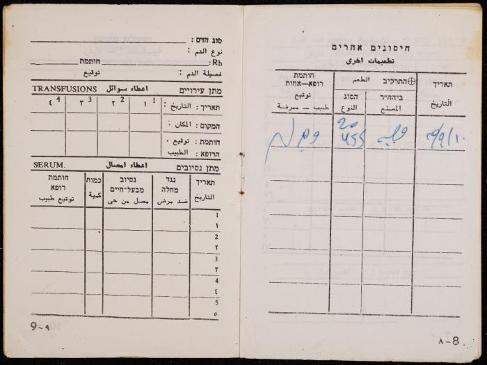 دفتر تطعيمات لحمزة ديريه، عقربا، 1984