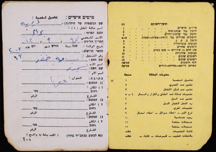 دفتر تطعيمات لبراء ديريه، عقربا، 1993