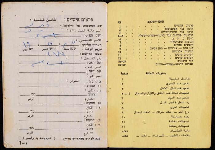 دفتر تطعيمات لأسماء ديريه، عقربا، 1983