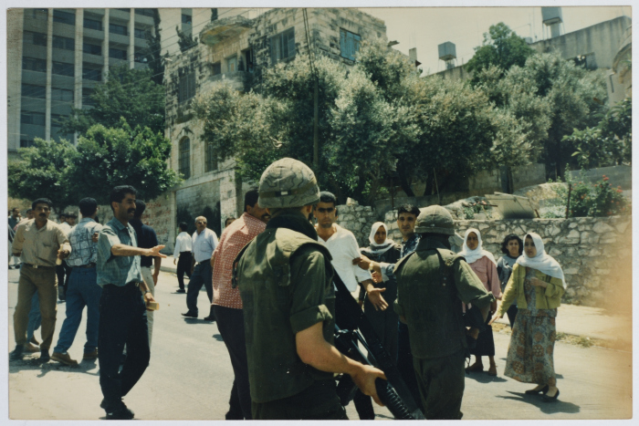 Israeli Occupation Soldiers Stopping a Demonstration in Solidarity with Palestinian Prisoners, Nablus, the 1990s