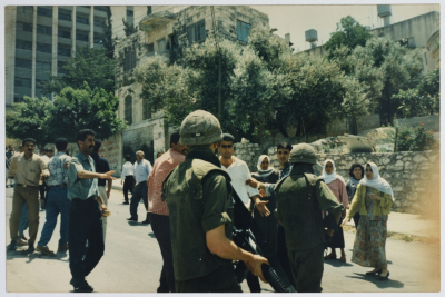 Israeli Occupation Soldiers Stopping a Demonstration in Solidarity with Palestinian Prisoners, Nablus, the 1990s