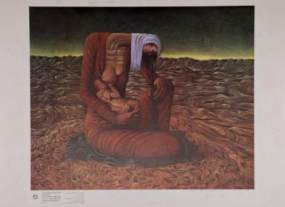 The artist Suleiman Mansour, Palestinian paintings, 1985