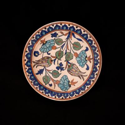 Armenian ceramics plate produced by the Tiles of the Dome of the Rock Workshop, Jeruslam,1919 - 1948