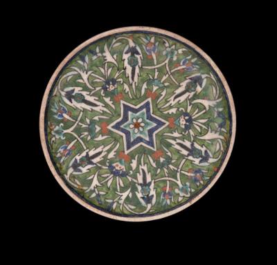 Armenian ceramics plate produced by the Tiles of the Dome of the Rock Workshop, Jerusalem,1919 - 1948