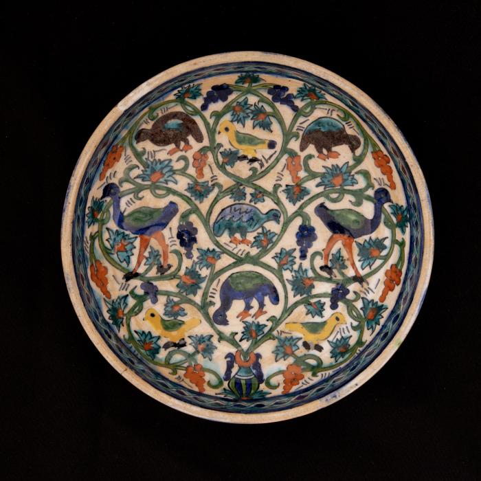 Armenian ceramics plate produced by the Tiles of the Dome of the Rock Workshop, Jerusalem,1919 - 1948