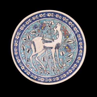 Armenian ceramics plate produced by the Tiles of the Dome of the Rock Workshop, Jerusalem,1919 - 1948