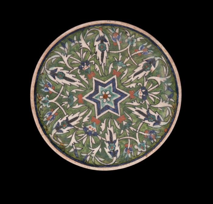 Armenian ceramics plate produced by the Tiles of the Dome of the Rock Workshop, Jerusalem,1919 - 1948