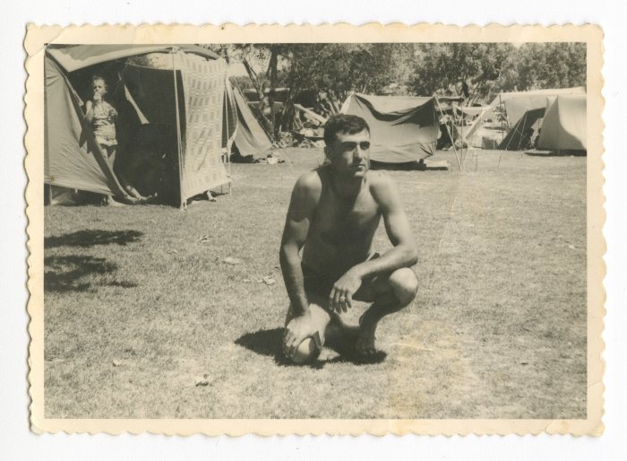 A photograph Khalil Abdel-Hafez Subhi camping on Tantura Beach