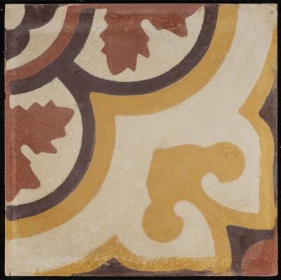 A Coloured Cement Tile and the Mold Used to Manufacture It, the "Grape Leaf Carpet (Dawali)", 1920s