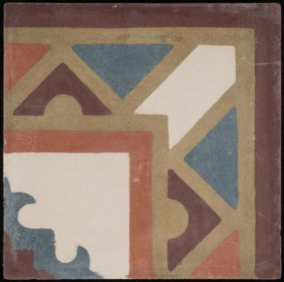 A Coloured Cement Tile and the Mold Used to Manufacture It, the "Mosque Door Band Corner ", 1920s