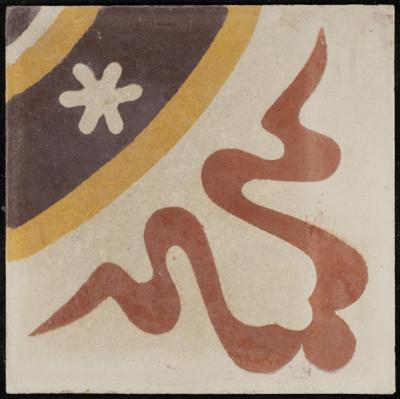 A Coloured Cement Tile and the Mold Used to Manufacture It, the "Round Band Corner" 