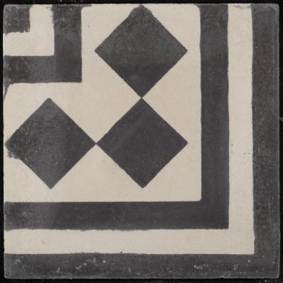 A Coloured Cement Tile and the Mold Used to Manufacture It, the " Squares - Chess Band Corner", 1930s