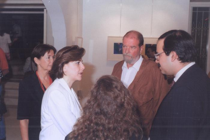 A photograph from the opening of the artist Kamal Boullata's exhibition, Damascus, 1994
