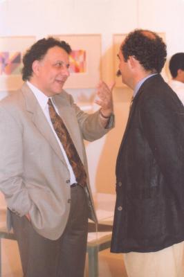 A photograph from the opening of the artist Kamal Boullata's exhibition, Damascus, 1994