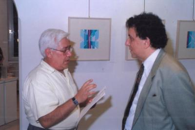 A photograph from the opening of the artist Kamal Boullata