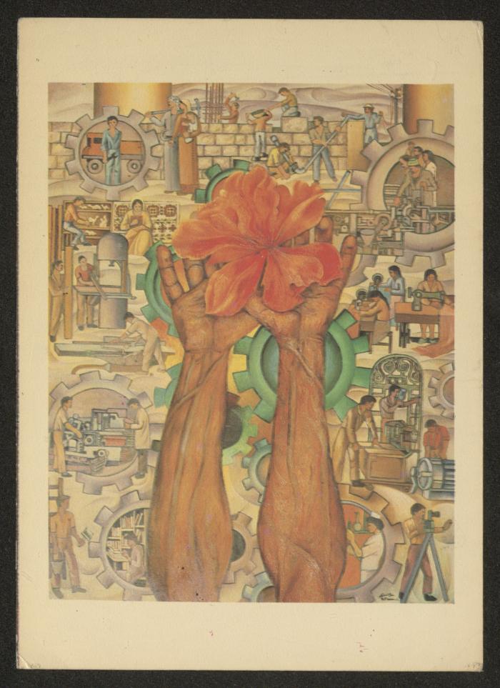 A postcard with the painting by the Palestinian artist Sliman Mansour, Jerusalem 