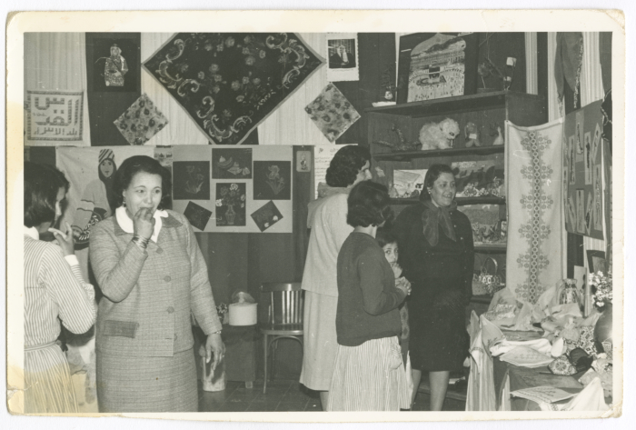 Fatima al-Shalabi during an Exhibitions for Palestinian Embroideries Opening, Jerusalem, the 1960s