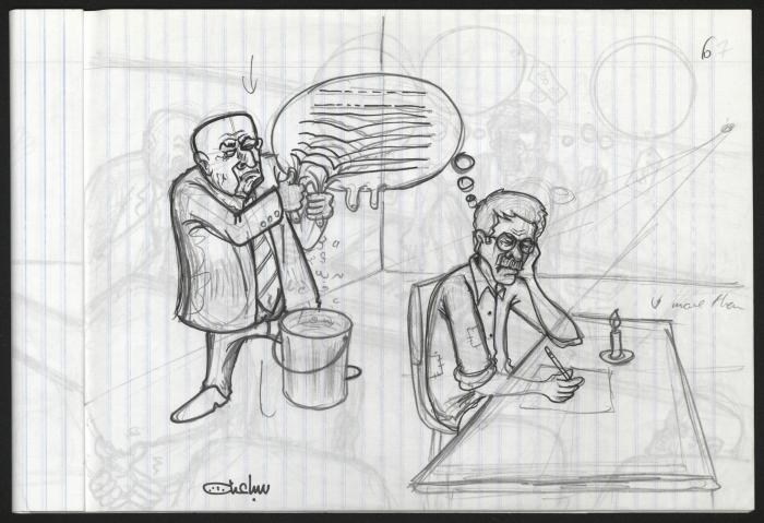 A Notebook of Caricature Sketches by Artist Mohammad Sabaaneh, al-Naqab Prison, May 2013
