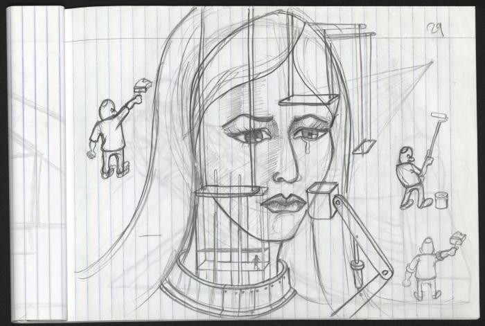 A Notebook of Caricature Sketches by Artist Mohammad Sabaaneh, al-Naqab Prison, May 2013