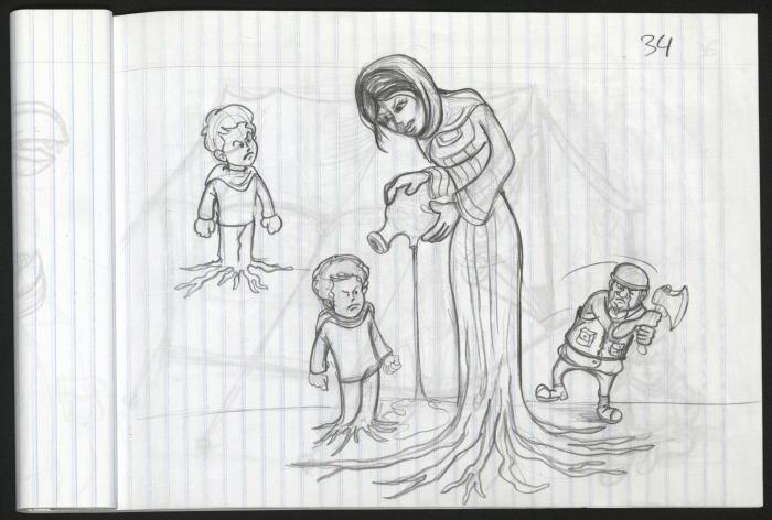 A Notebook of Caricature Sketches by Artist Mohammad Sabaaneh, al-Naqab Prison, May 2013