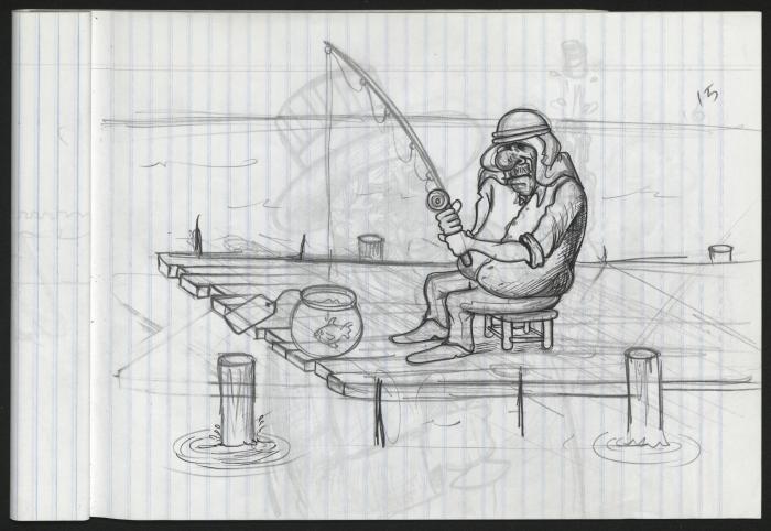 A Notebook of Caricature Sketches by Artist Mohammad Sabaaneh, al-Naqab Prison, May 2013