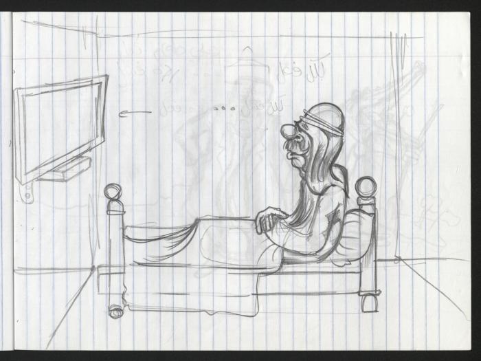  A Notebook of Caricature Sketches by Artist Mohammad Sabaaneh, al-Naqab Prison, 2013