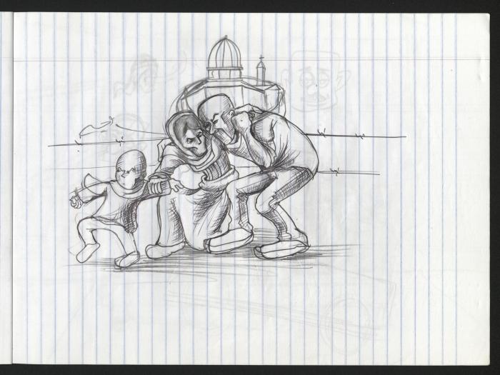  A Notebook of Caricature Sketches by Artist Mohammad Sabaaneh, al-Naqab Prison, 2013
