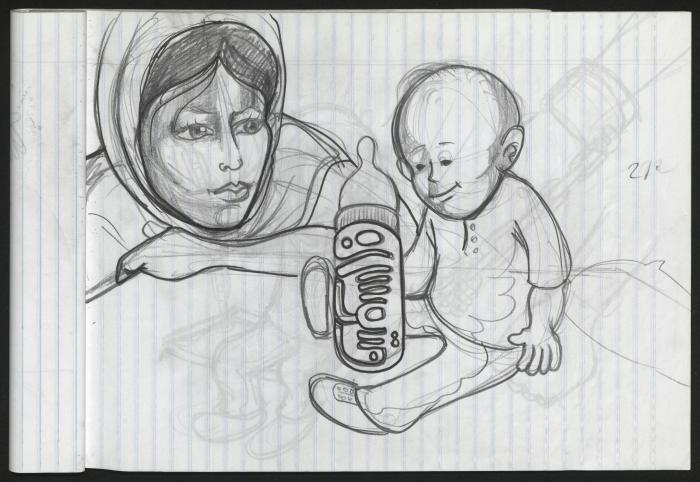 A Notebook of Caricature Sketches by Artist Mohammad Sabaaneh, al-Naqab Prison, May 2013