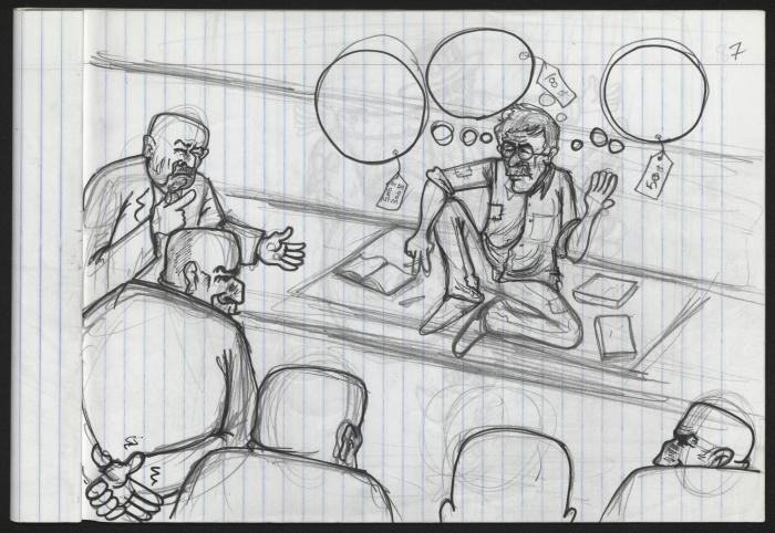 A Notebook of Caricature Sketches by Artist Mohammad Sabaaneh, al-Naqab Prison, May 2013