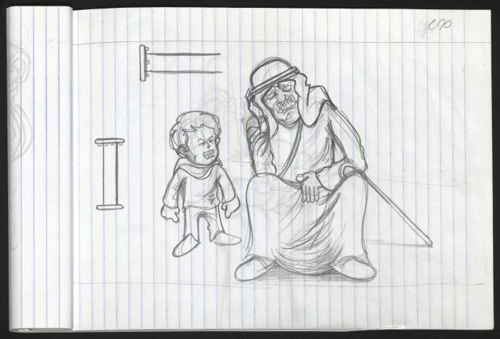 A Notebook of Caricature Sketches by Artist Mohammad Sabaaneh, al-Naqab Prison, May 2013