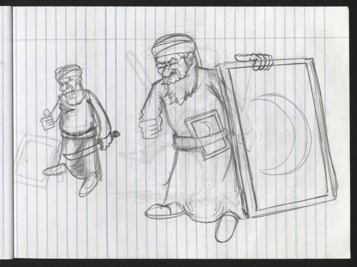  A Notebook of Caricature Sketches by Artist Mohammad Sabaaneh, al-Naqab Prison, 2013